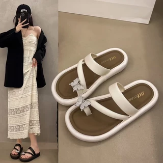 พร้อมส่ง รองเท้าเท้าแตะ หูคีบแบบสวมนิ้ว สไตล์เกาหลี พื้นนุ่ม ดูสุภาพเรียบร้อยน่ารัก #6616
