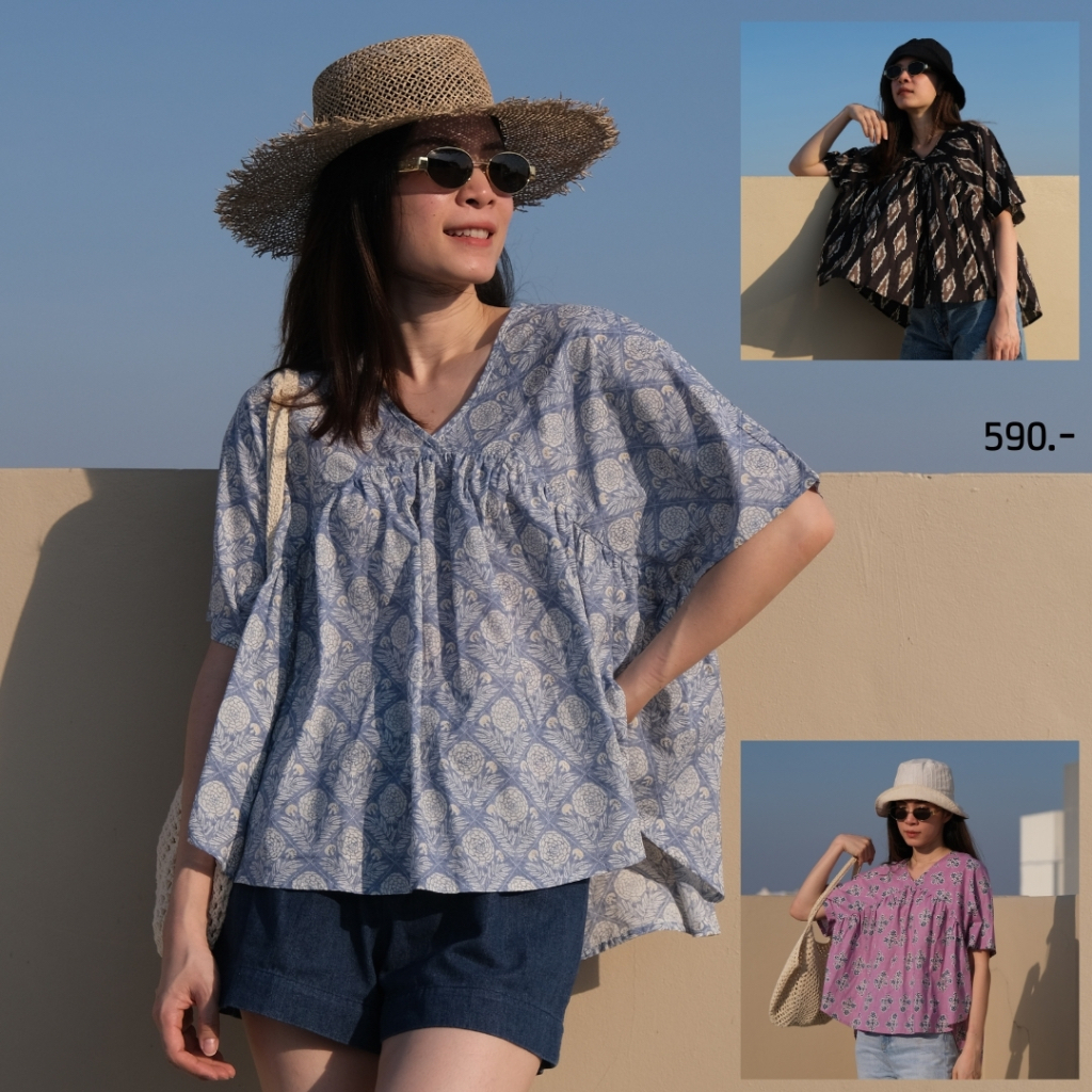 เสื้อคอวีผ้าฝ้ายอินเดีย Summer Loving Top