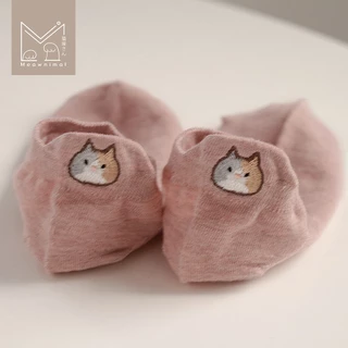 ถุงเท้าข้อสั้นลายแมว น่ารัก มินิมอล สีเอิร์ธโทน size 35-40 มีให้เลือก 10 สี [Meawnimal]