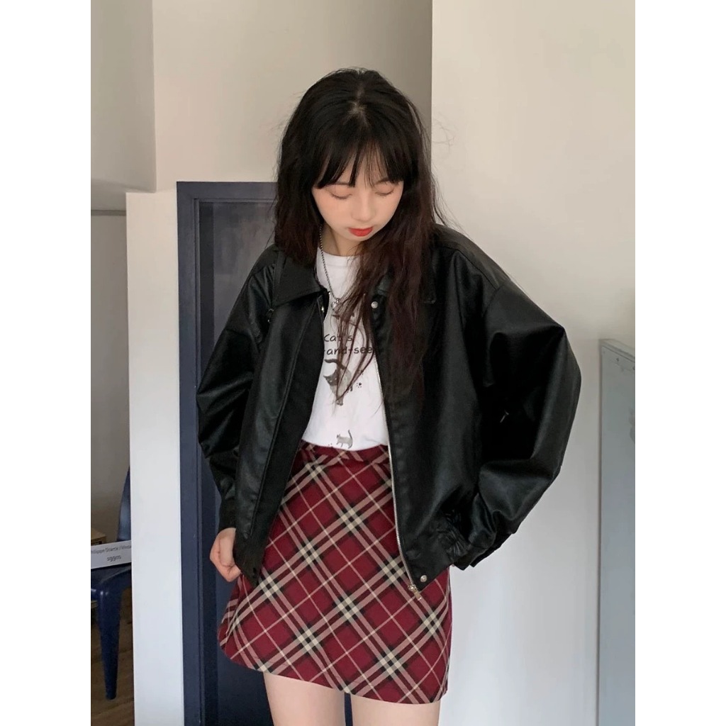 Cicishop(3353) เสื้อแจ็คเก็ตหนังอย่างดี ดีเทลซิปหน้าใช้งานได้จริง มีซับใน กระเป๋าจริง สไตล์เกาหลี