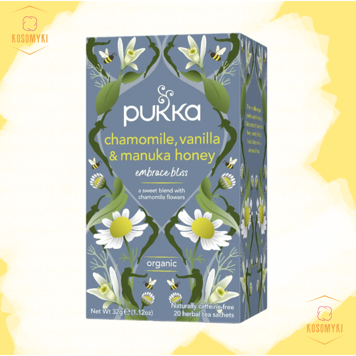 ชา ชาอังกฤษ ชาสำเร็จรูป ชาสมุนไพรออแกนิค Pukka Chamomile, Vanilla & Manuka Honey Tea 20 Sachets