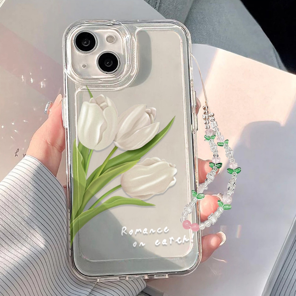 เคสไอโฟน สําหรับ for iPhone 11 14 15 16 13 12 Pro Max 7 8 Plus XR Plus เคส Case ดอกทิวลิปสีขาว ดอกไม้ เคสโทรศัพท์มือถือ