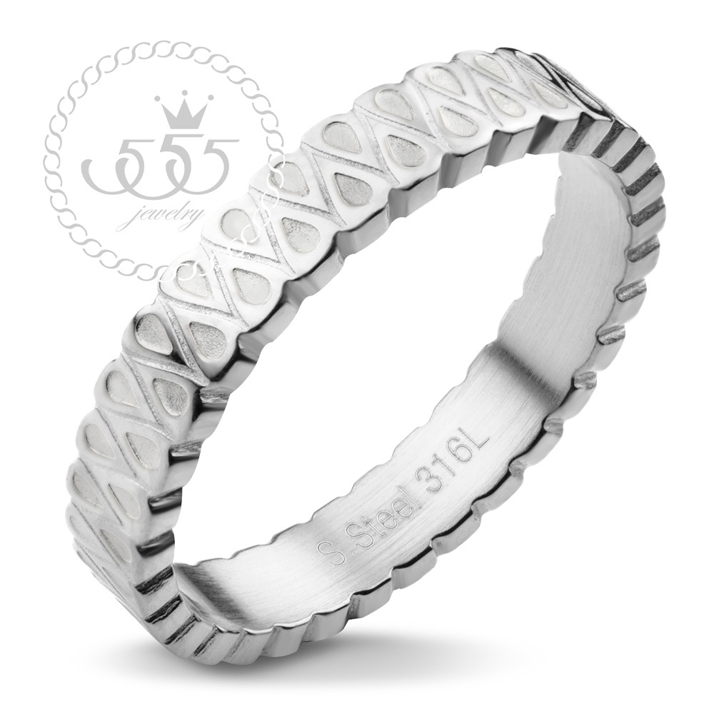 555jewelry แหวนสแตนเลส ทำลายรูปหยดน้ำรอบวง ดีไซน์สวยเก๋ รุ่น MNR-217G - แหวนผู้หญิง แหวนสวยๆ แหวนแฟชั่น [R64]