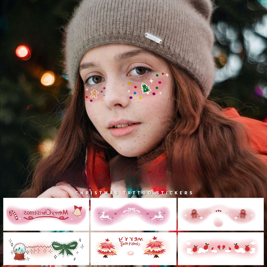 Tattoo Cristmas แผ่นสติ๊กเกอร์รอยสัก ตกแต่งบนใบหน้า ลายคริสต์มาส สำหรับเทศกาลคริสต์มาส