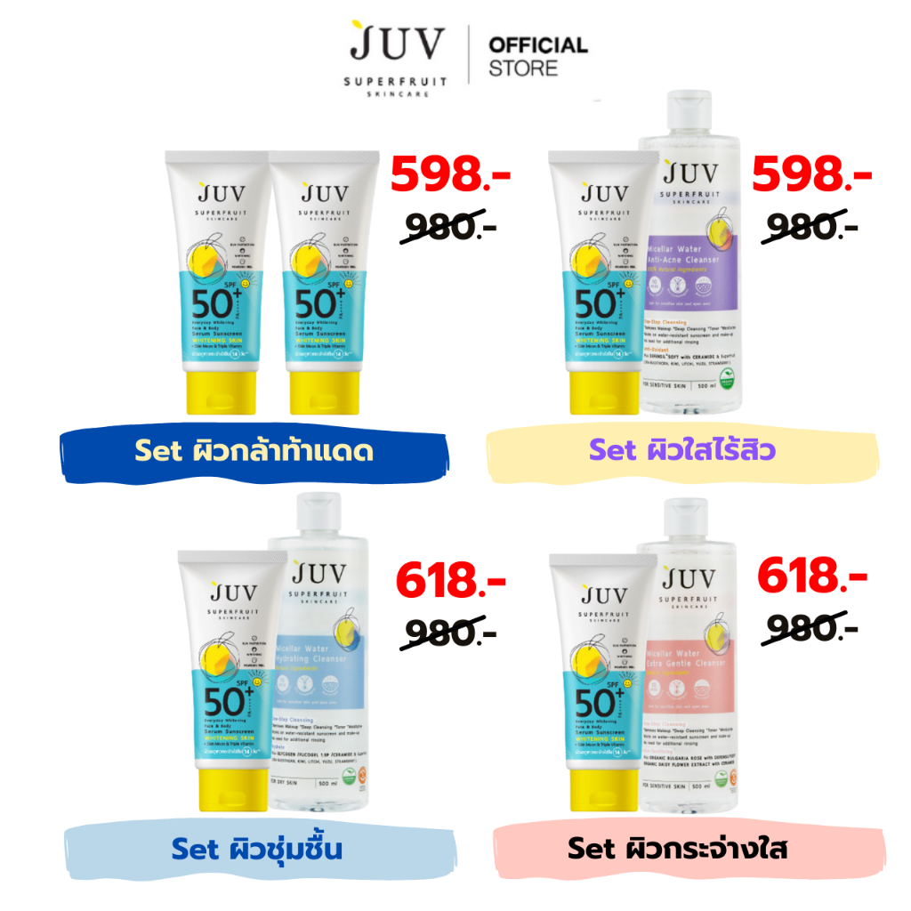 [SET]Juv Everyday Whitening Face & Body Serum Sunscreen SPF 50+ PA++++ 150 ml.+JUV Micellar Water Cleanser 500 ml