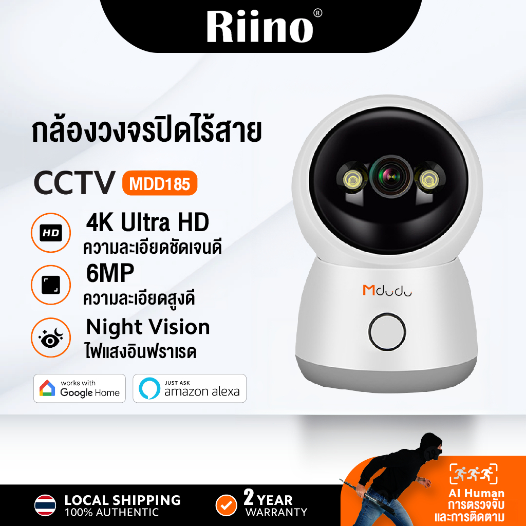 Riino Security Camera 360° PTZ 2K กล้องวงจรปิดไร้สาย ZY-185 พาโนรามา360° ผ่านแอพicam365 IP camera