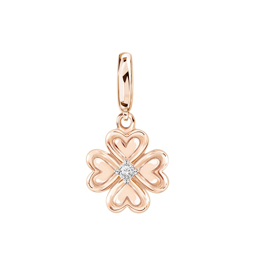PRIMA จี้ประดับเพชรตัวเรือน 9K ใบโคลเวอร์ (Clover leaf)
