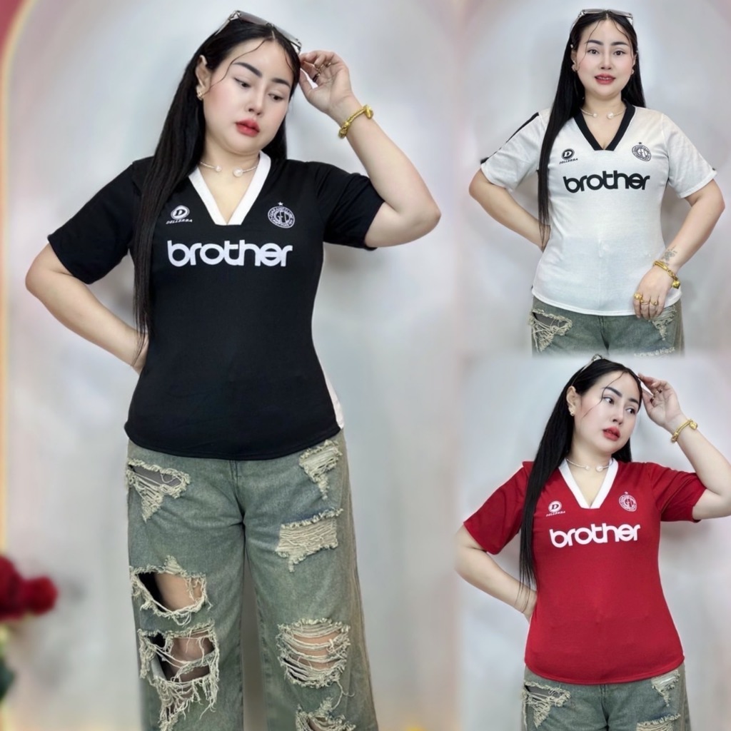 เสื้อบอลต๋องแฟชั่นสาวอวบ อก38-44 ยาว23 ผ้าร่องสกรีนลาย คอวี สวยมาก **รุ่น เสื้อบอลผ้าร่อง บาวเทอร์ตัวยาว