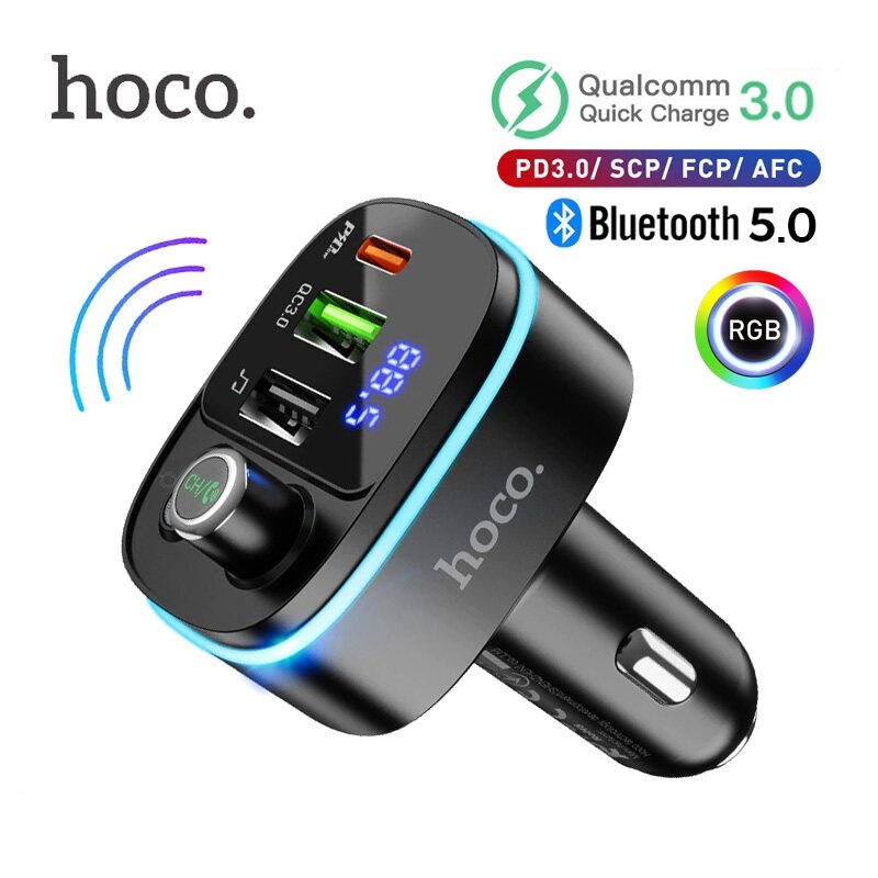 hoco. E62 หัวชาร์จเร็วในรถยนต์เครื่องส่งสัญญาณ FM PD20W+QC3.0 BT