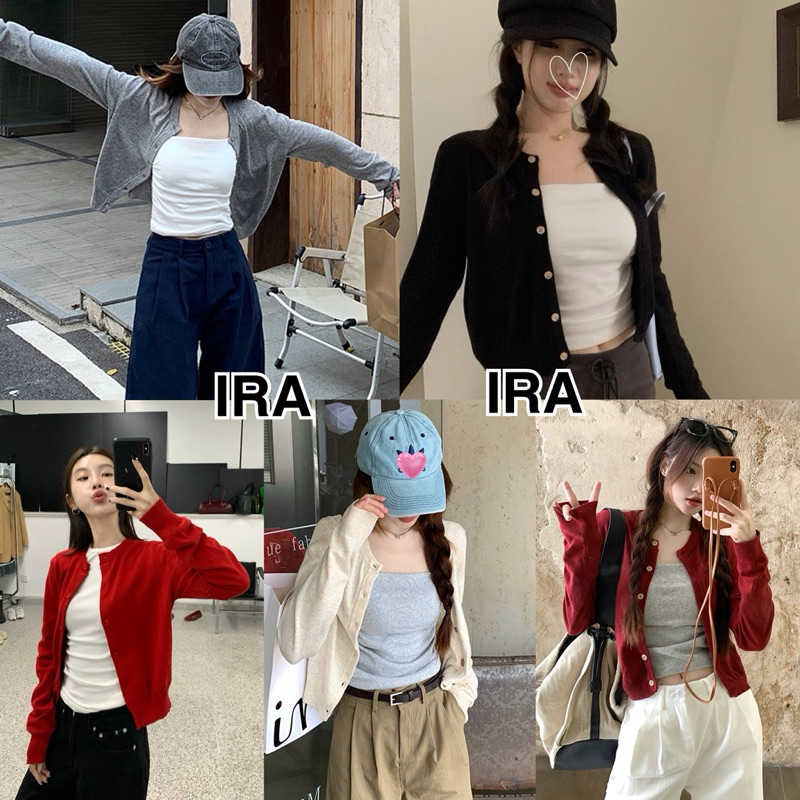 BY IRA (091) พร้อมส่ง เสื้อเเขนยาวไหมพรม กระดุมหน้าใช้งานได้จริง ผ้านิ่มยืดใส่สบาย แมทช์ได้หลายลุคหลายสไตล์