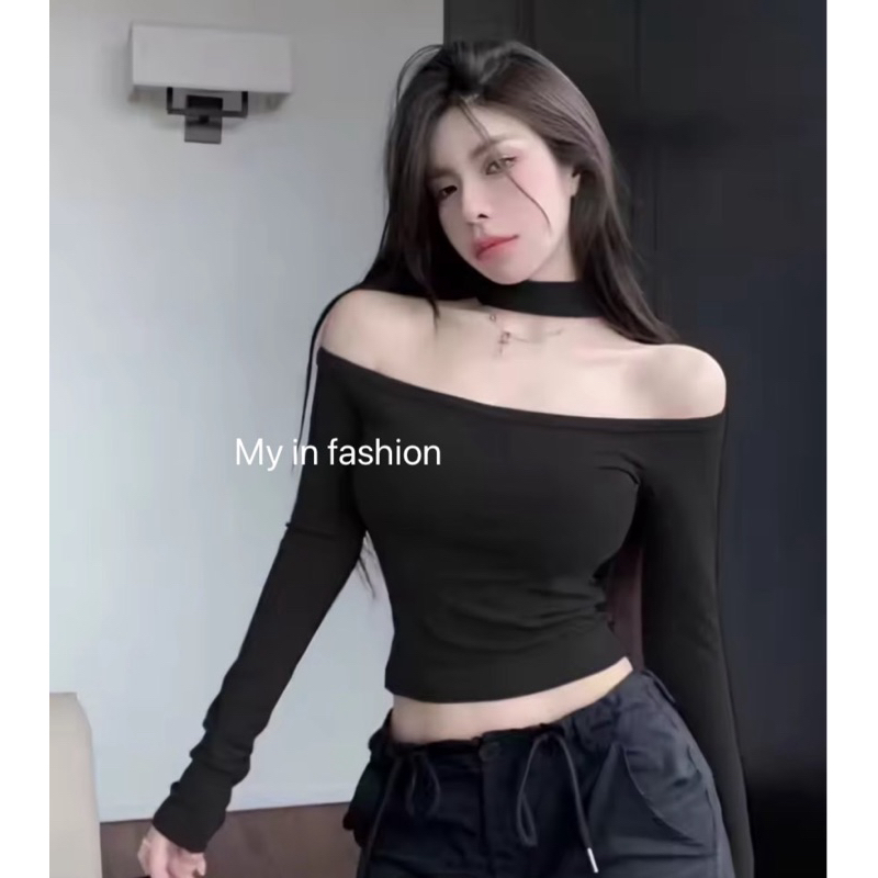MNV STUDIO เสื้อปาดไหล่แขนยาวแต่งสายคล้องคอ🔥🔥🔥