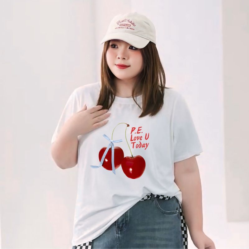 TeddyTee เสื้อยืด oversize สาวอวบ พลัสไซส์ สกรีนลายเชอร์รี่ ผ้าคอตตอน100% ใส่สบาย สไตล์เกาหลี มินิมอล น่ารักมาก