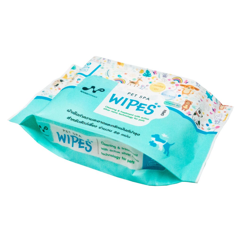 Nano Power Pet Spa Wipes ผ้าเปียกเช็ดทำความสะอาด สุนัข แมว แพ็กละ 20 แผ่น
