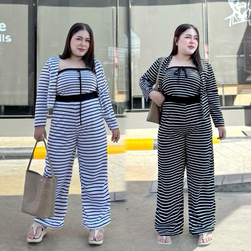 R335 ชุดเซต3 ชิ้น เกาะอก+เสื้อคลุม ขายาว “สาวอวบ”