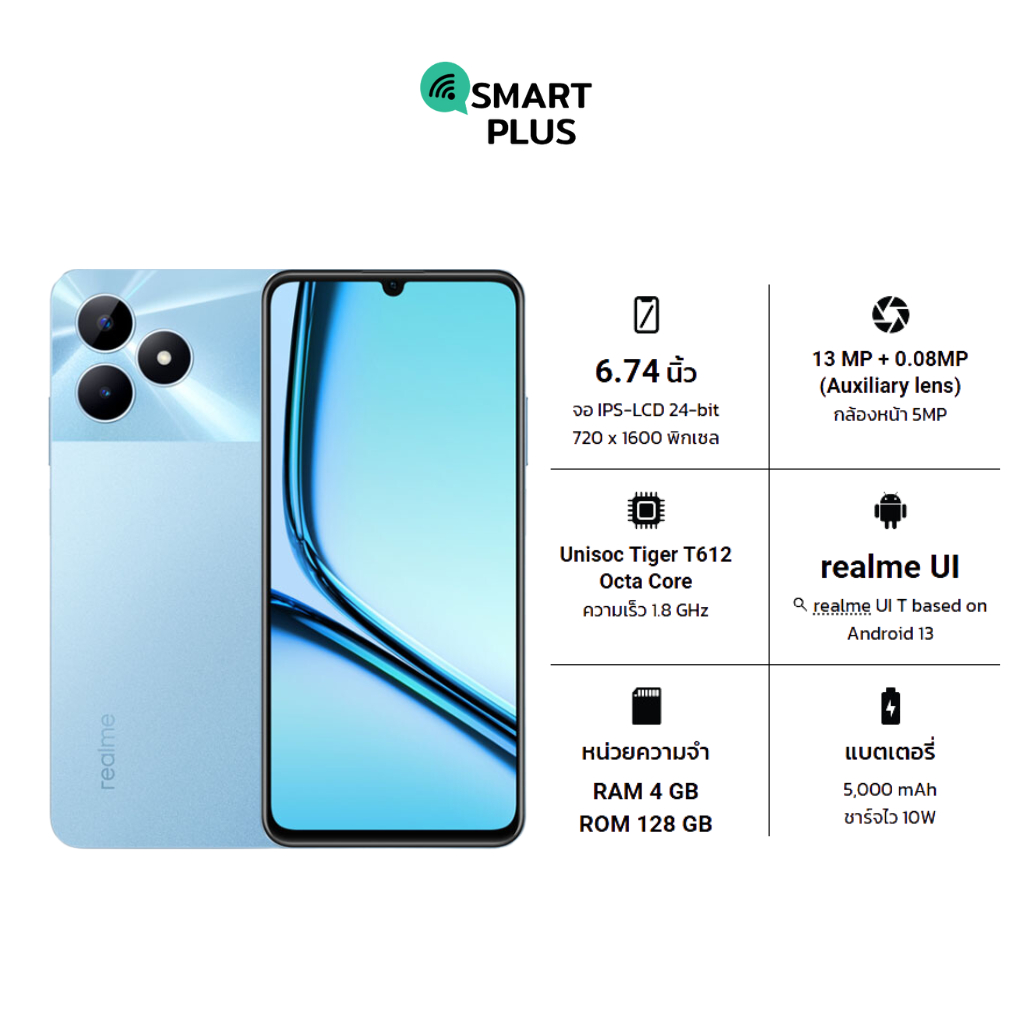 Realme Note 50 (3/64) (4/128) ประกันศูนย์ [หน้าจอ 6.74นิ้ว แบต 5,000 mAh] (smartplus)