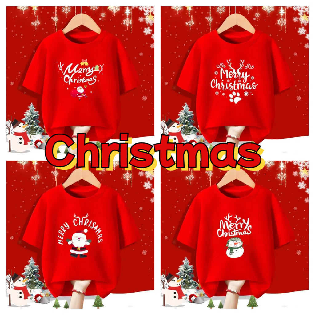(จัดส่งตลอด 24 ชั่วโมง)KIDS PRINCESS คริสต์มาส Snowman พิมพ์เสื้อผ้า Christmas Party เครื่องแต่งกายเด็กสีแดง T69