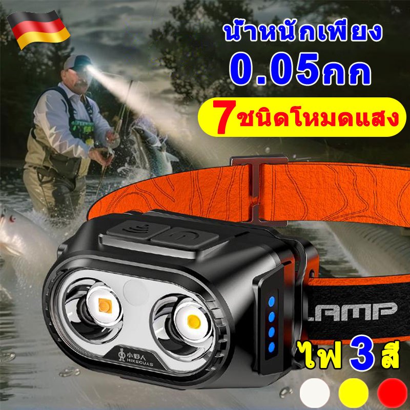 ไฟฉายคาดหัวแท้ 3สี ปรับระดับไฟได้ 7 ระดับ แรงสูง แบตอึด ไฟส่องสัตว์/ไฟกบ