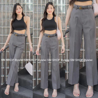 รุ่น KP กางเกงเอวสูง ขากระบอกลายริ้ว ตะขอหน้า ป้าย SMSHOP ของแท้!!!