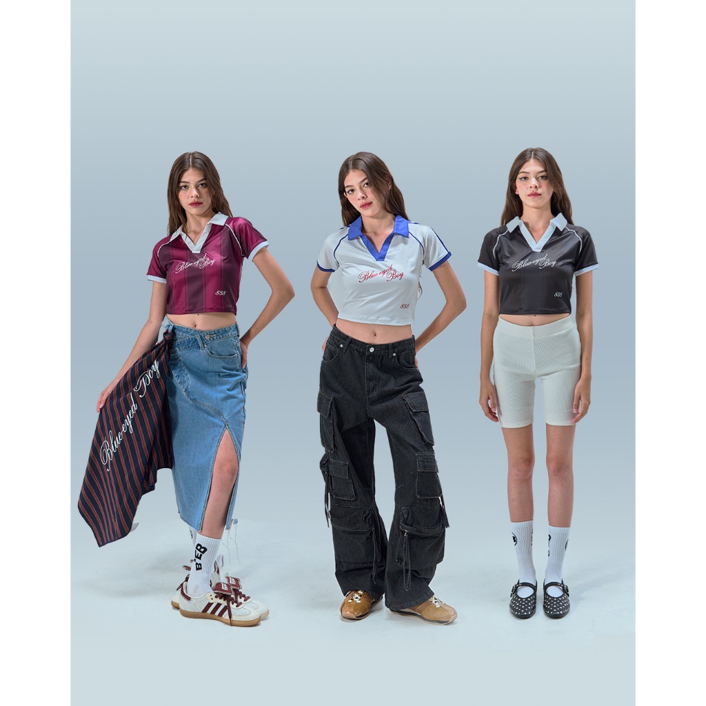 BEBCLUB '838' BLACK CROPPED POLO - 838เสื้อคร็อปโปโล