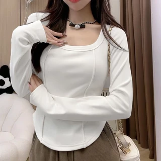 เสื้อแขนยาวผู้หญิง เสื้อกันหนาวผู้หญิง คอกว้าง ปลายยูพรางหุ่น สไตล์เกาหลี ใส่ในช่วงฤดูหนาว