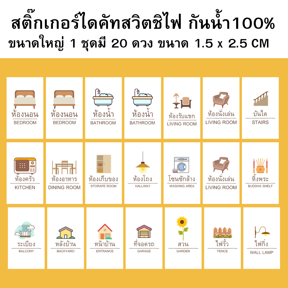 (มี 2 ขนาด+แก้ข้อความได้) สติ๊กเกอร์สวิตช์ไฟ กันน้ำ สติกเกอร์ไฟ ห้องนอน ห้องน้ำ รั้ว light switch ไดคัทพร้อมใช้งาน