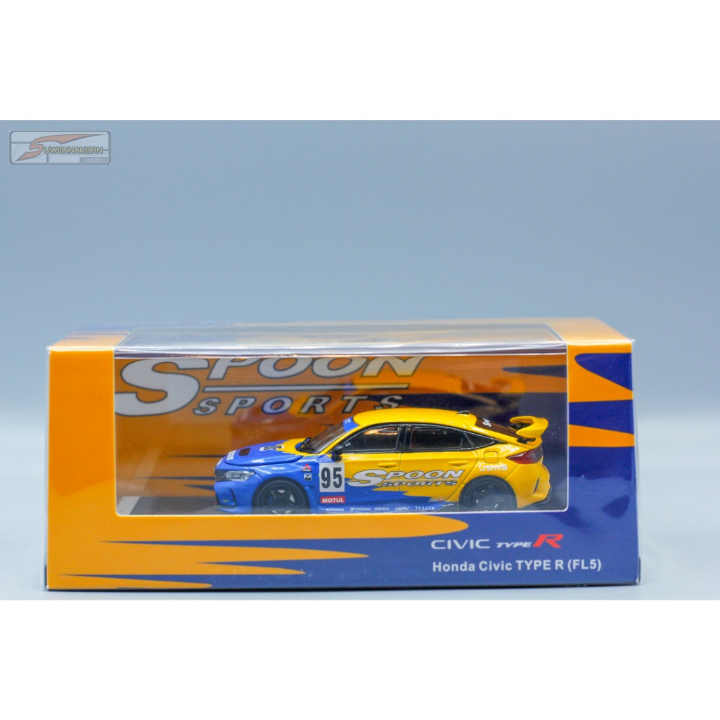 MotorHelix 1/64 Honda Civic Type R (FL5) W/SW388 Wheels Spoon Yellow/Blue