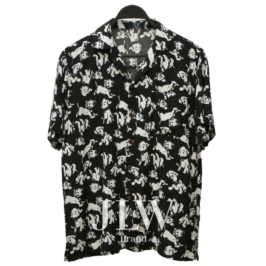 เสื้อฮาวาย ลายหมาน้อย ดำ ผ้านิ่ม M L XL Oversize คอฮาวาย JLW BRAND