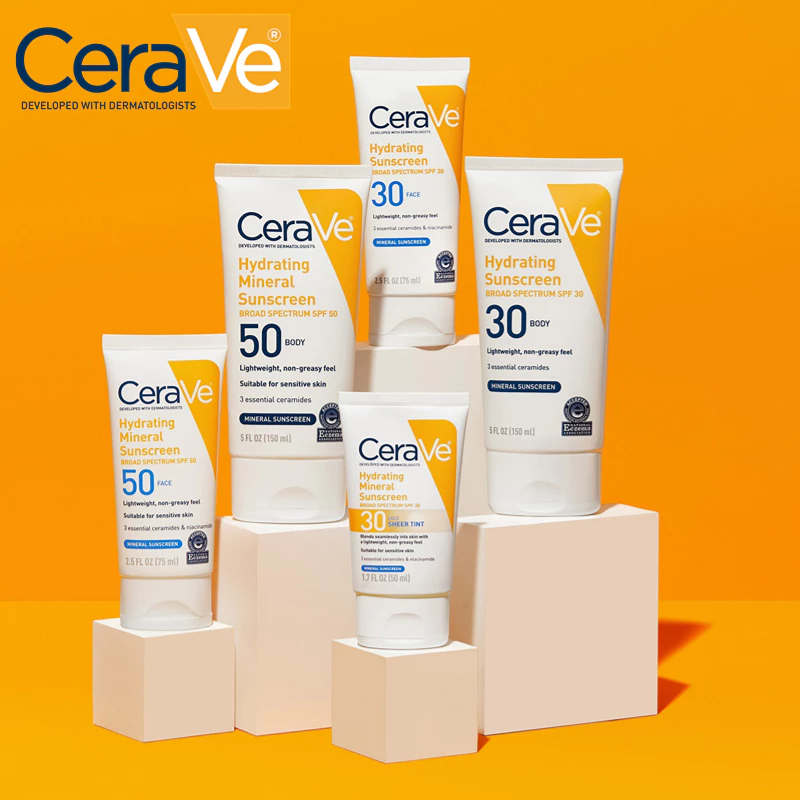 การส่งของแท้，CeraVe Hydrating Mineral Sunscreen BROAD SPECTRUM SPF 50/ 75ml