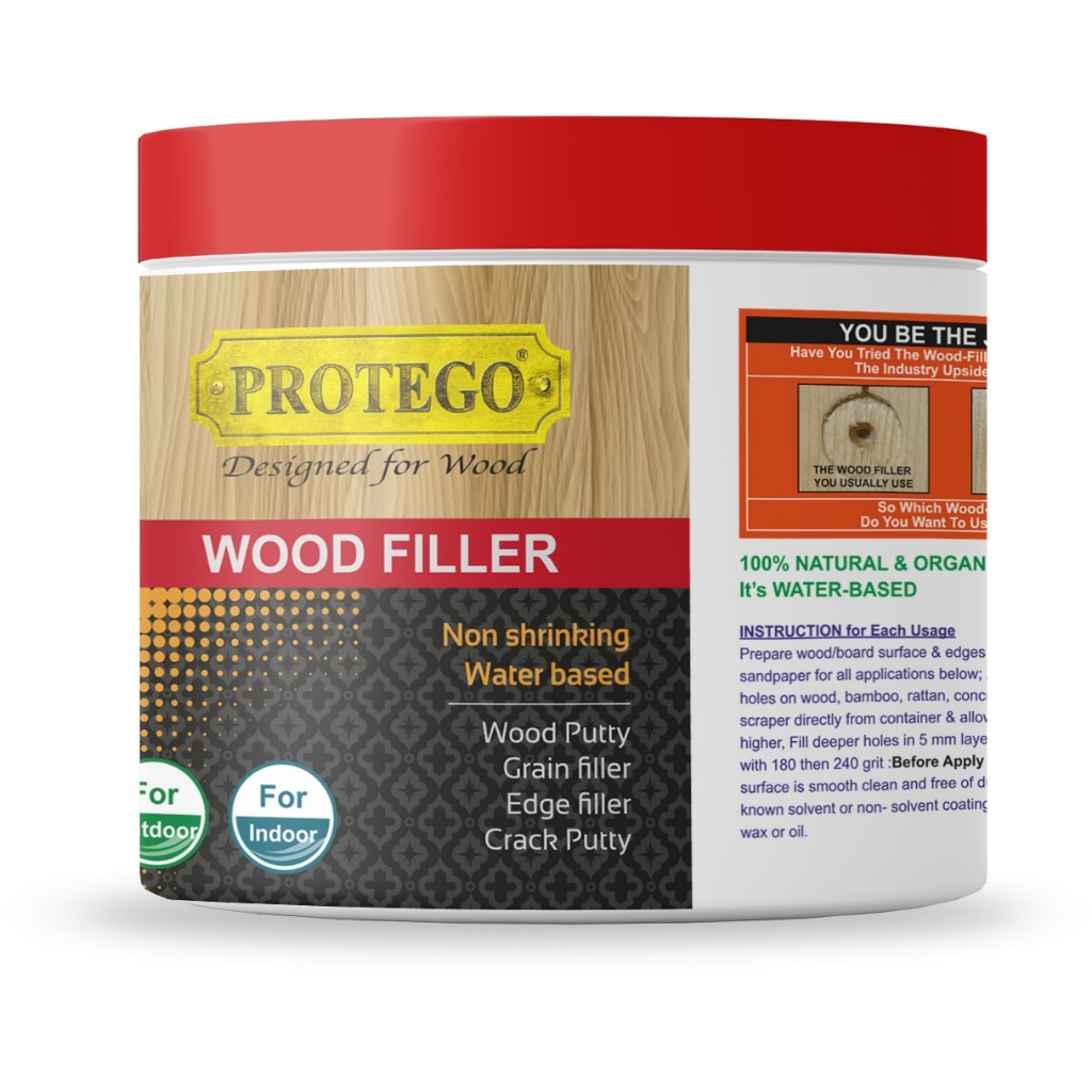 สีทาไม้ สีย้อมไม้โปรเทโก้ PROTEGO WOOD FILLER สำหรับโป๊วไม้ อุดรอยตาไม้ และร่องไม้ เหมาะสำหรับงานภายใน