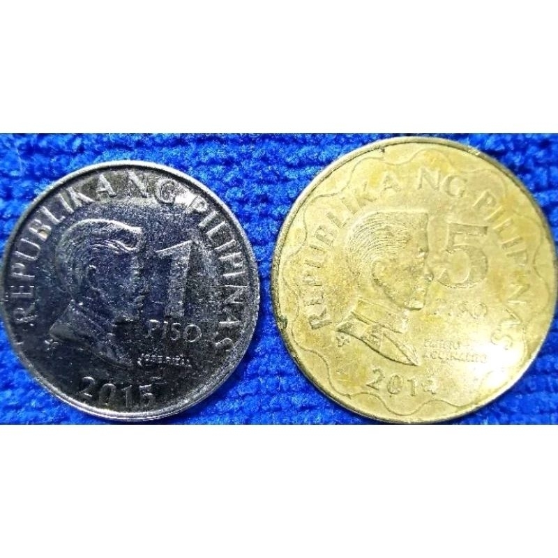 เหรียญ​หมุนเวียน​ ฟิลิปปินส์​  Philippines,  ชุด 1, 5 Piso,  ใช้แล้ว​,​ #020