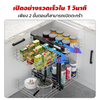 ตะแกรงเข้ามุมครัว มุมคณะรัฐมนตรี Magic Angle ดึงตะกร้ามุมอุปกรณ์สแตนเลสชั้นวางของตู้