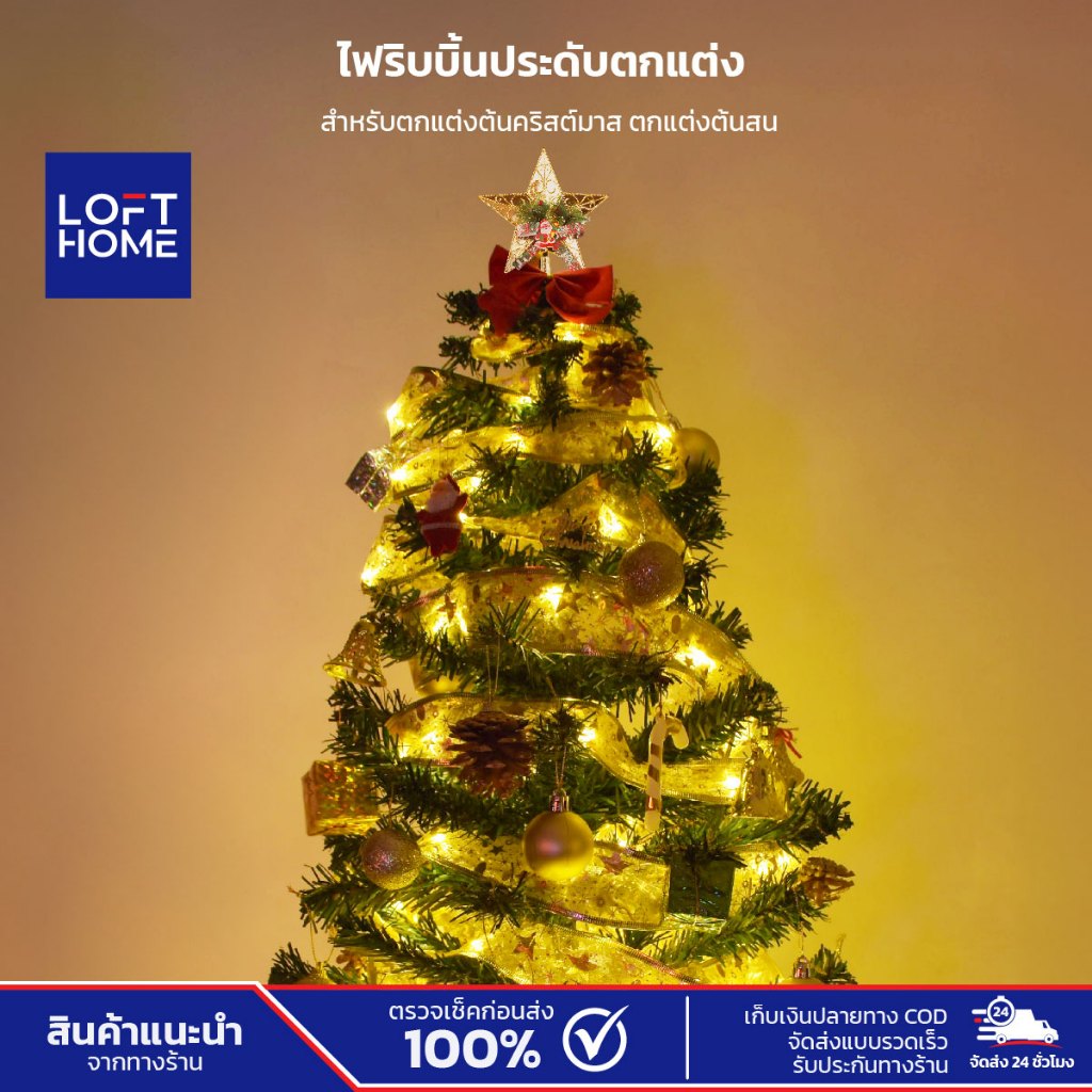 ไฟริบบิ้น (ไม่กระพริบ) ประดับตกแต่งต้นสน ไฟ LED String Lights สำหรับเทศกาลคริสต์มาส