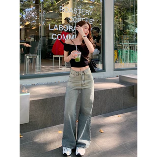 Queen Jeans 1090.- กางเกงยีนส์เอวสูง ทรงสวยเนื้อผ้ายีนส์พรีเมียม ใส่สบาย ใช้งานได้คงทน