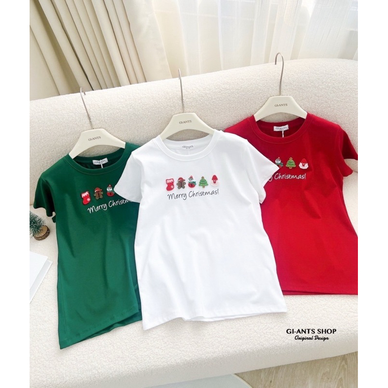 เสื้อยืดแขนสั้น แต่งอะไหล่ Christmas