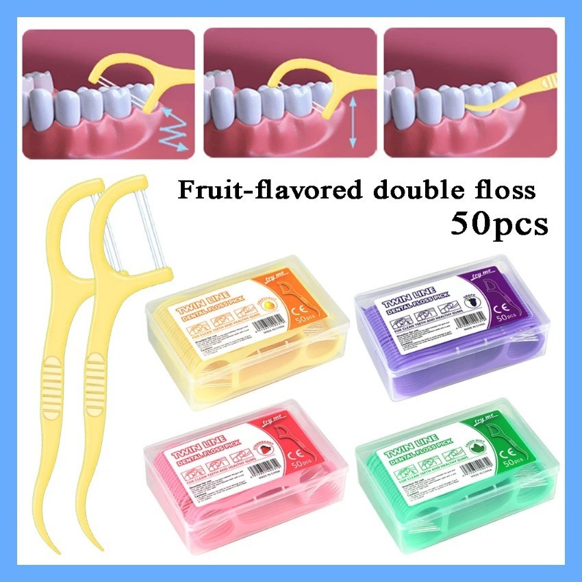 Fruit Mint Flavor Dental Floss Pick Ultra-fine Teeth Cleaner Portable Floss Toothpick 50Pcs/Box