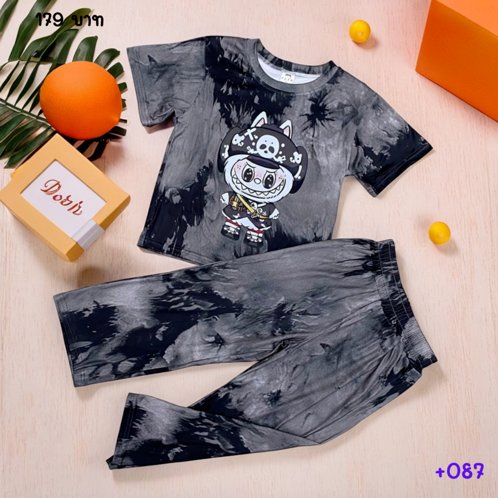 +087 ชุดเซตดำมัดย้อมลายน้องบู้ เสื้อ+กางเกงขายาว