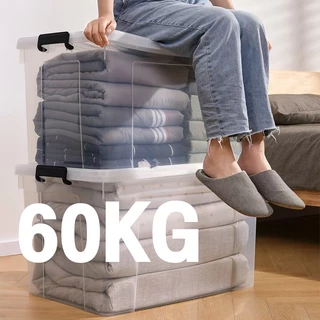 Kaman กล่องเก็บของ กล่องพลาสติก 60/80/100/300 ลิตร มีล้อ สีโปร่งใส ใช้เก็บของ เก็บเสื้อผ้า แบบอเนกประสงค์