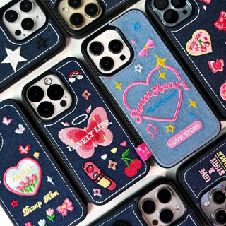 [i17] พร้อมส่ง🦋🌷T6S6 เคสยีนส์ hello tulip เคสผ้า สำหรับ iPhone case เคสไอโฟน X-14plus,16Plus,16,16Promax,17P,17Promax