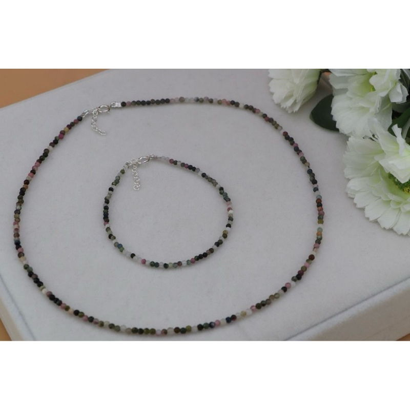 [พร้อมส่ง] สร้อยคอ&สร้อยข้อมือลูกปัดหินทัวร์มาลีนสีดำ(ทำจากเงินแท้925)Black Tourmaline Bead Necklace & Bracelet