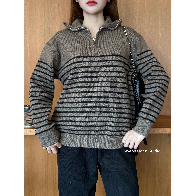 Convict sweater เสื้อไหมพรมลายขวาง ผ้านิ่ม