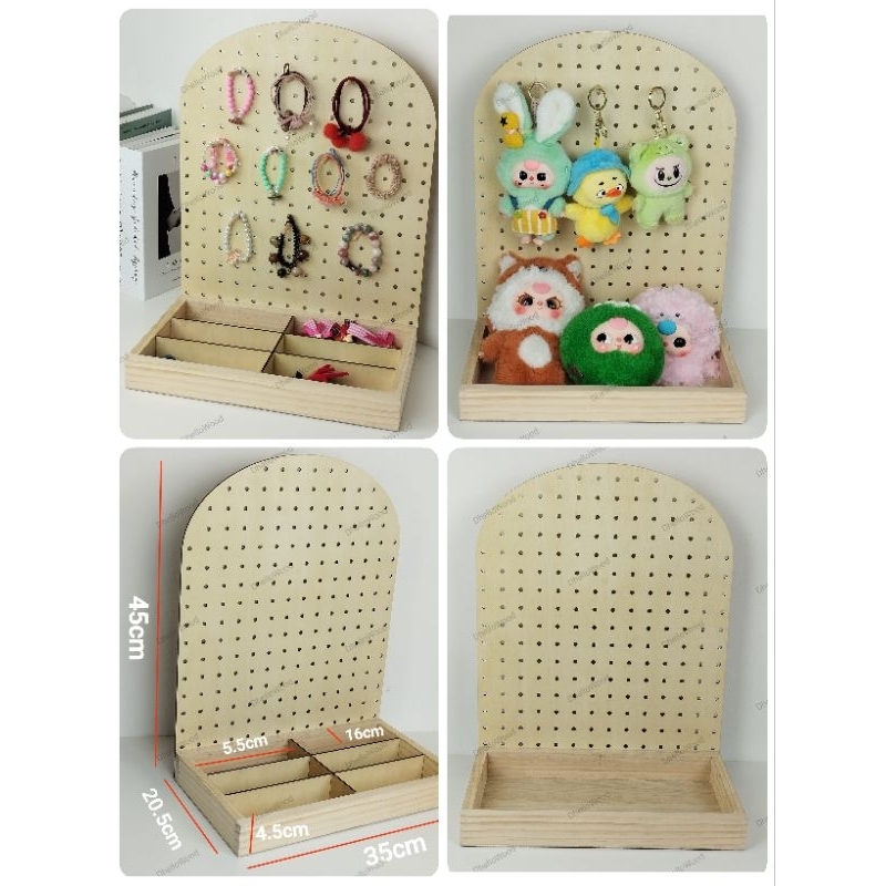 pegboard มีถาดไม้ไซส์ M แผ่นไม้เจาะรูเต็มแผ่น ตัวแบ่งช่องถอดออกได้  ประกอบเองง่าย