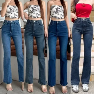 Acasey กางเกงยีนส์ผู้หญิง ขายาว ขาม้าเล็ก Pn ผ้ายืด เอวสูง เก็บพุง ไซส์ S - 5XL