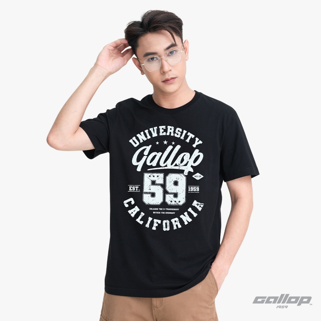 GALLOP : Graphic Tee เสื้อยืดพิมพ์ลาย ผ้าคอตตอนผู้ชาย รุ่น GT9181 สี BLACK - ดำ / ราคาปกติ 890.-