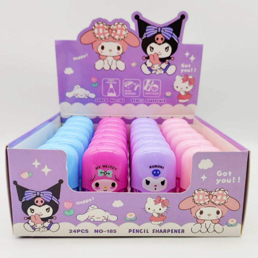 กล่อง 24 ชิ้น ซานริโอ้ (185) กบเหลาดินสอ 1 รู ที่เหลาดินสอSanrio คละสี แบบมือหมุน เหลาง่าย
