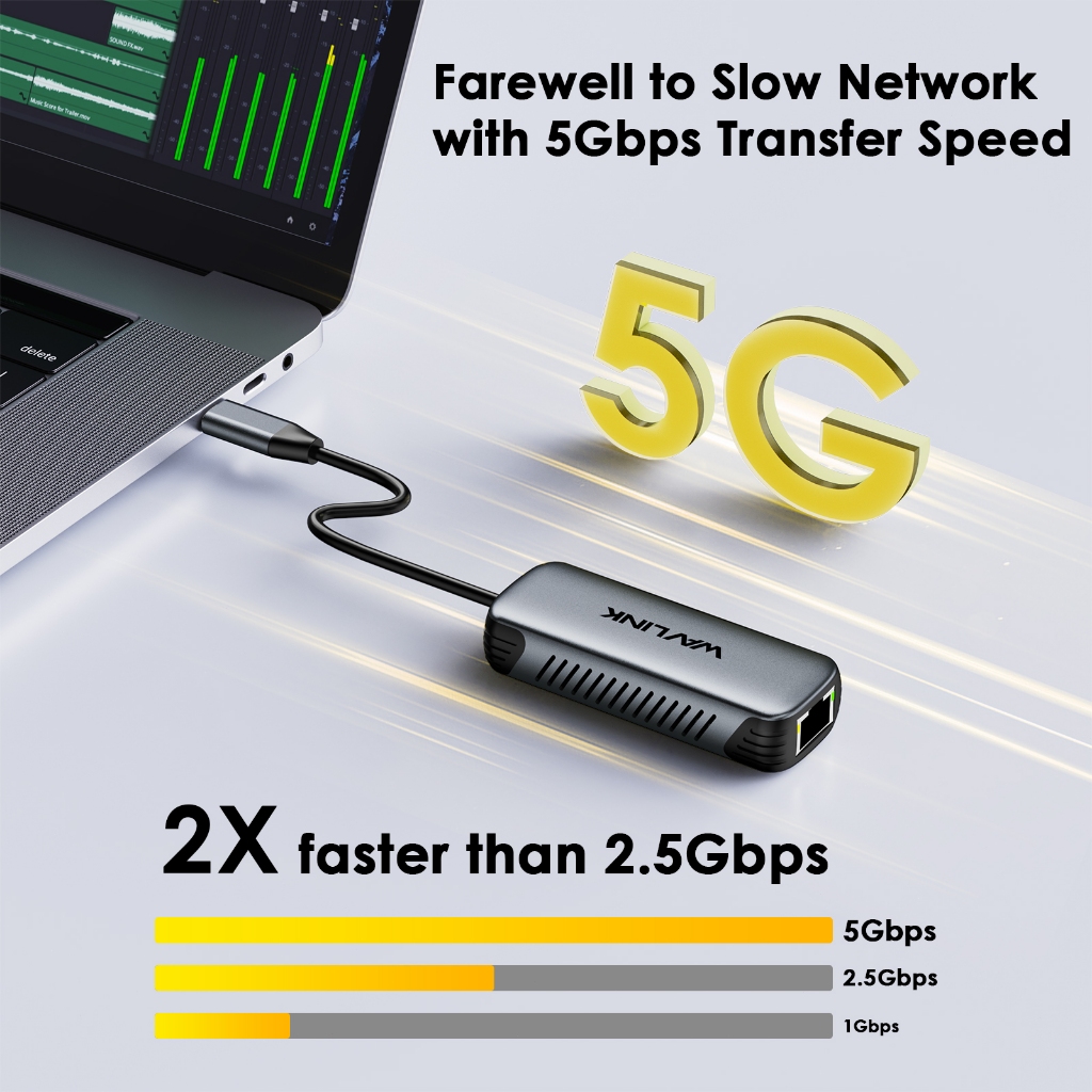 อะแดปเตอร์ WAVLINK 5Gbps USB C เป็นอีเทอร์เน็ต