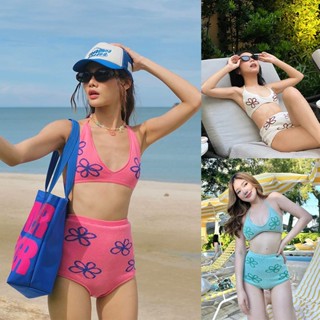 ชุดว่ายน้ำผู้หญิง ชุดบิกินี่ เอวสูง ทูพีช ลายดอกไม้ รุ่นใหม่…