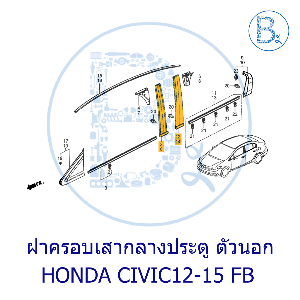 **อะไหล่แท้** ฝาครอบเสากลางประตู ตัวนอก HONDA CIVIC12-15 FB - รูปที่ 4