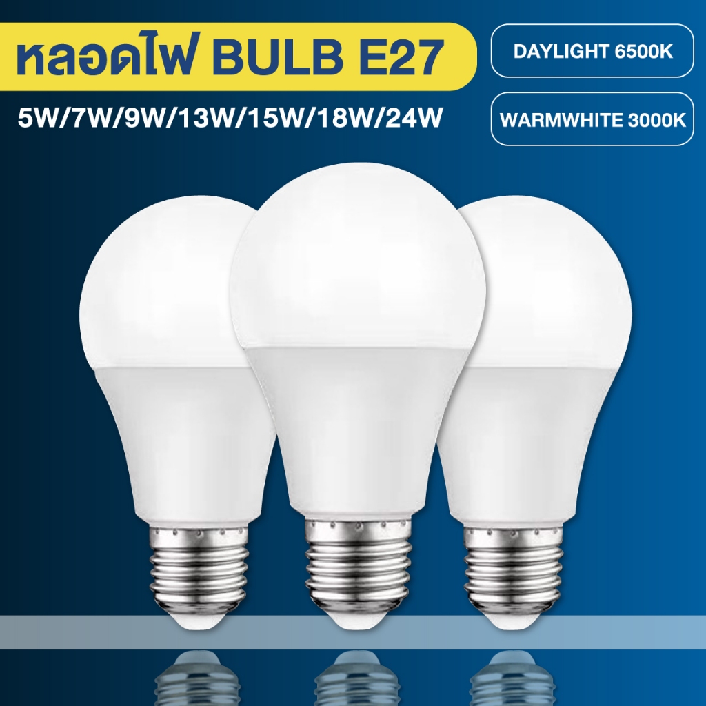 หลอดไฟ LED ความสว่างสูงและประหยัดพลังงาน(แสงวอร์มไวท์)ไฟLED ใช้ขั้วE27