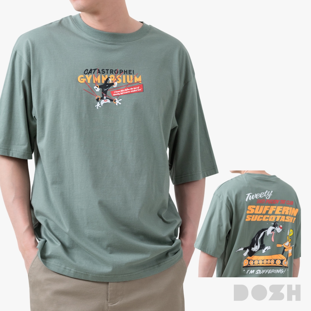 DOSH OVERSIZED LOONEY TUNES เสื้อยืดโอเวอร์ไซส์ DLTMT5035-GR (M-2XL)