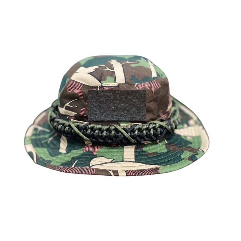 หมวกปีกลายพรางป่าไม้ ถักเชือกเขียว-ดำ รอบหมวก ขนาดหมวก 58-59 ซม.